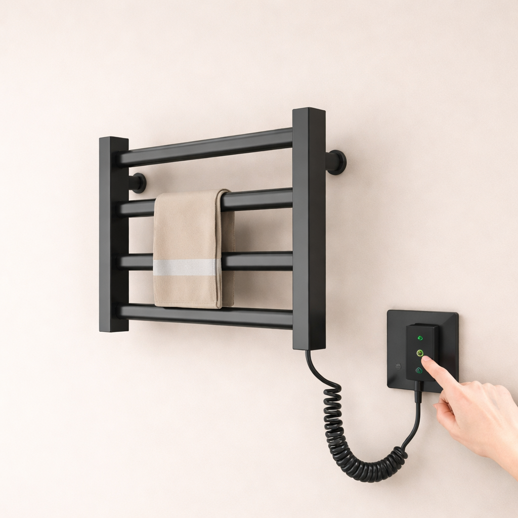 Porte-serviette chauffant électrique en aluminium – Séchage rapide & Installation sans perçage
