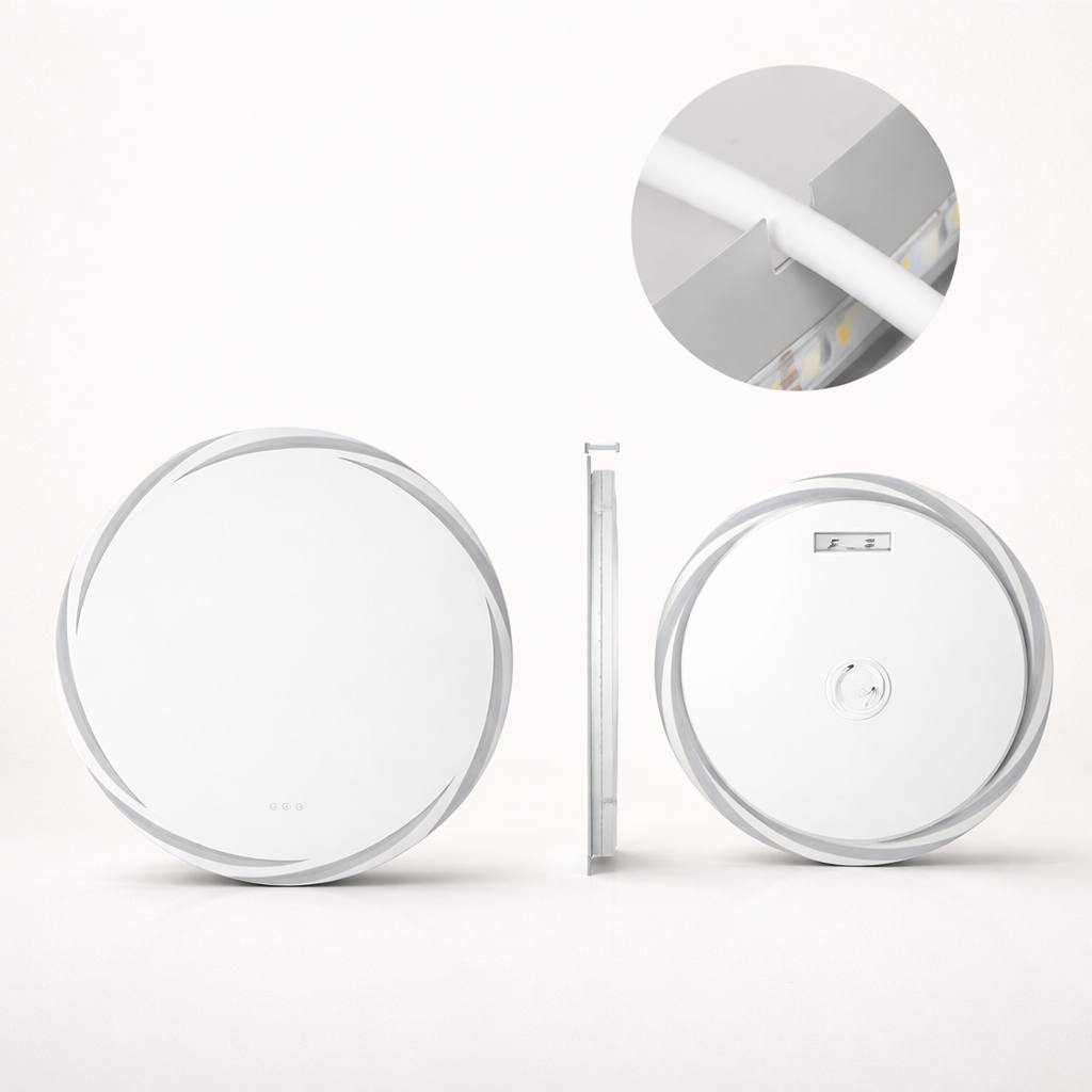 Miroir salle de bain LED rond anti-buée tactile rétroéclairé design moderne