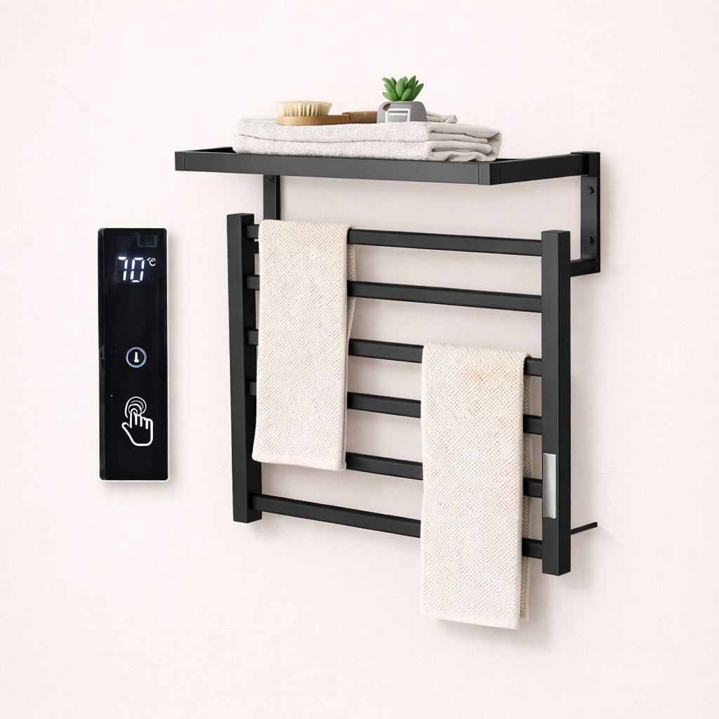 Sèche-serviette Électrique Noir Mat - Thermostat Tactile & Aluminium 304