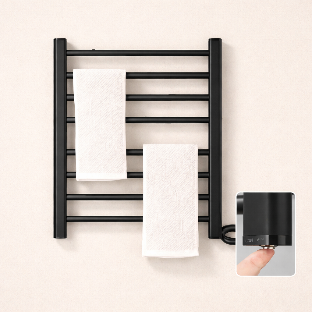 Sèche-serviette Électrique Noir Mat - Thermostat Tactile & Aluminium 304