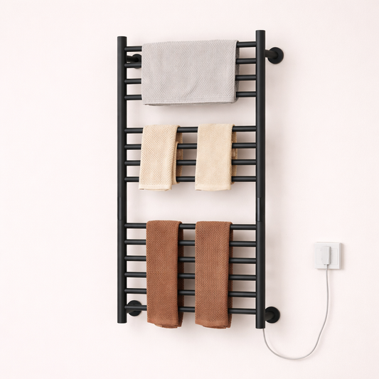 Porte-serviette Électrique Noir en Acier Inox - Thermostat Intelligent & Minuterie