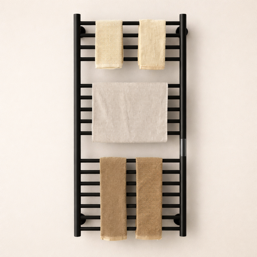 Porte-serviette Électrique Noir en Acier Inox - Thermostat Intelligent & Minuterie