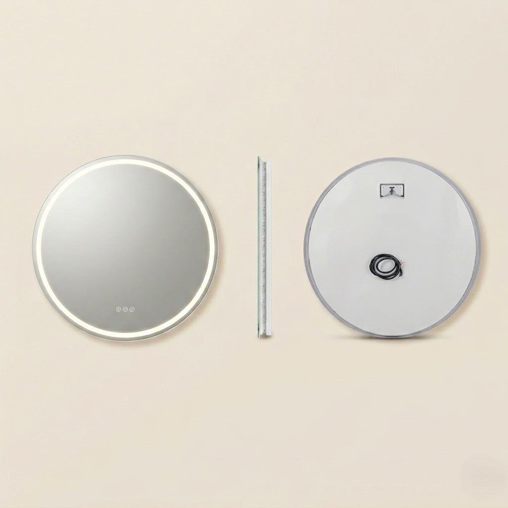 Miroir salle de bain LED rond anti-buée tactile éclairage réglable