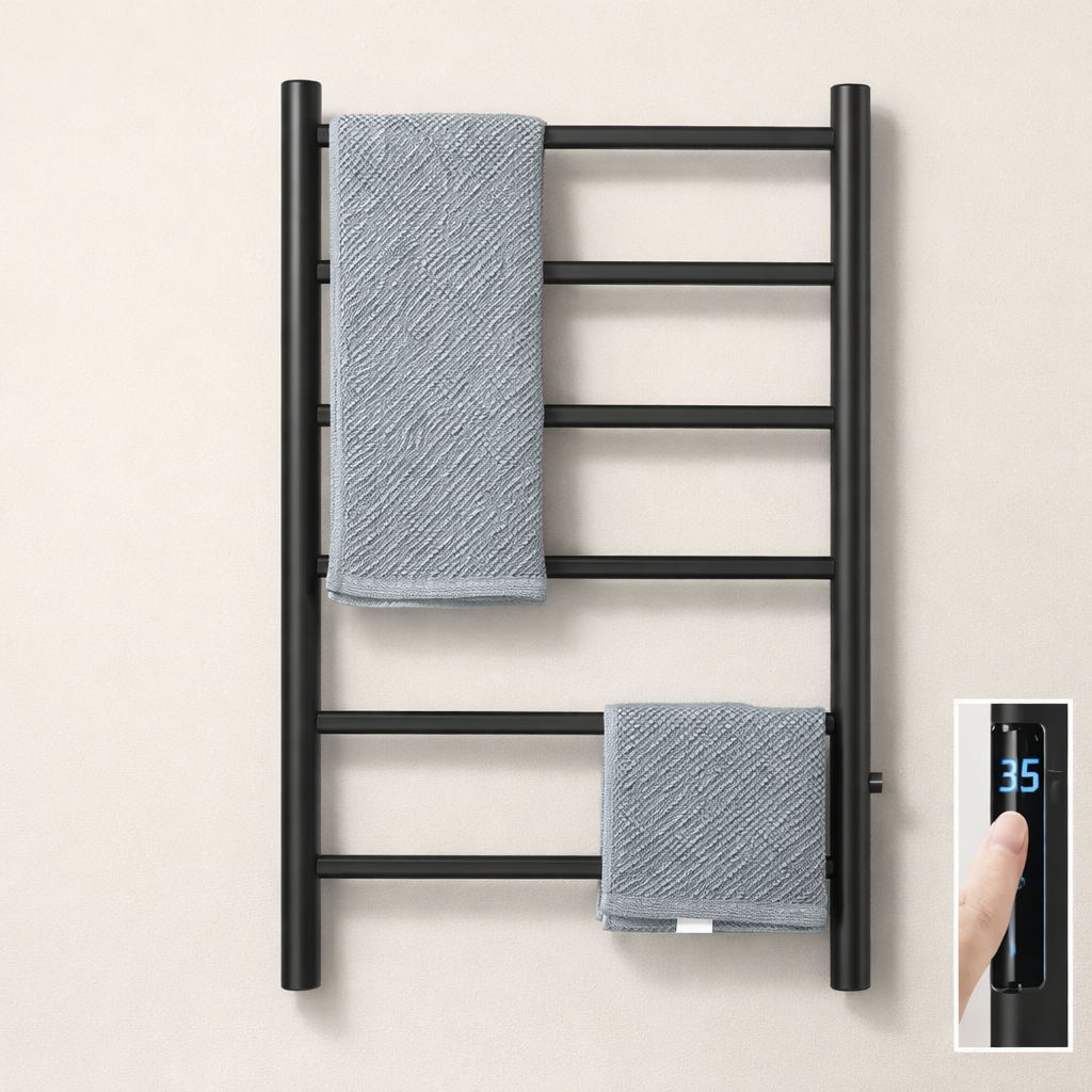 Sèche-serviette Électrique Noir Mat - Thermostat Tactile & Aluminium 304