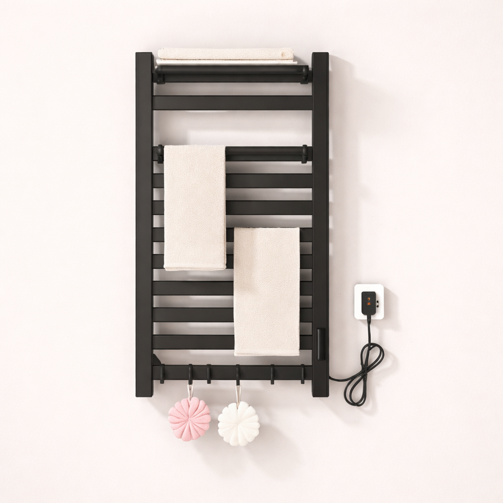 Sèche-serviettes Électrique Noir en Acier Inoxydable - Thermostat Tactile et Affichage Numérique