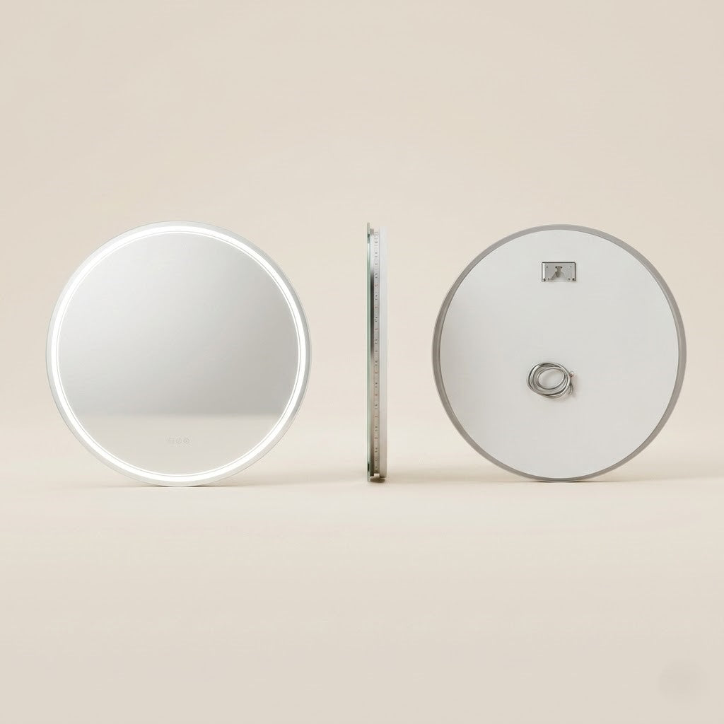 Miroir salle de bain LED rond anti-buée tactile éclairage réglable