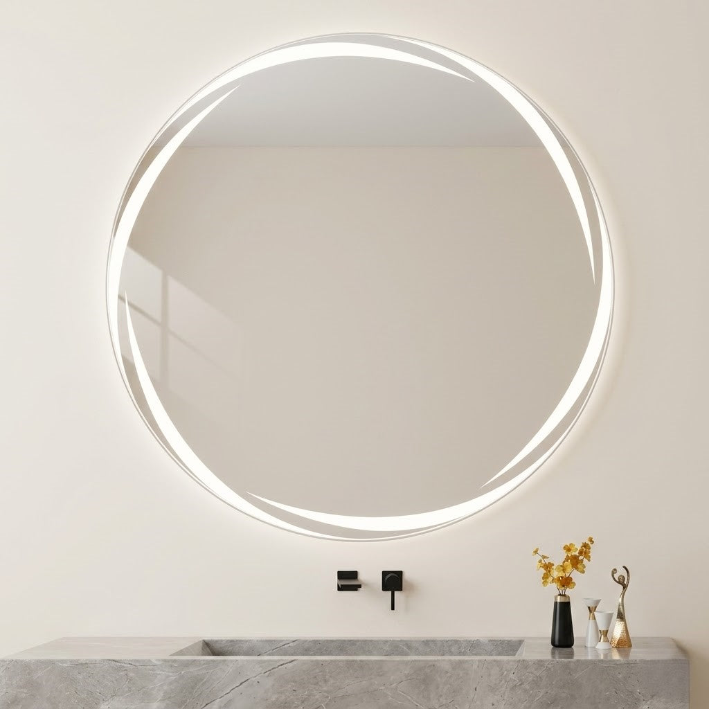 Miroir salle de bain LED rond anti-buée tactile rétroéclairé design moderne
