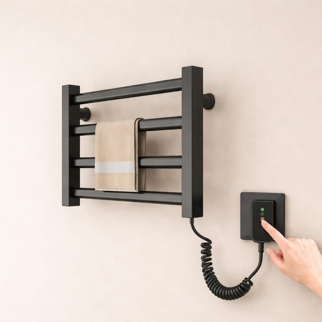 Porte-serviette chauffant électrique en aluminium – Séchage rapide & Installation sans perçage