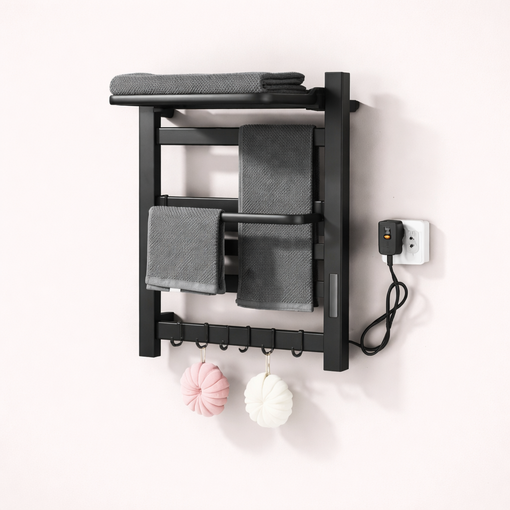 Sèche-serviettes Électrique Noir en Acier Inoxydable - Thermostat Tactile et Affichage Numérique