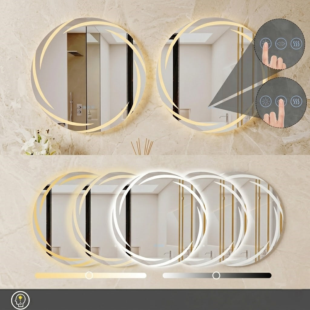 Miroir salle de bain LED rond anti-buée tactile rétroéclairé design moderne