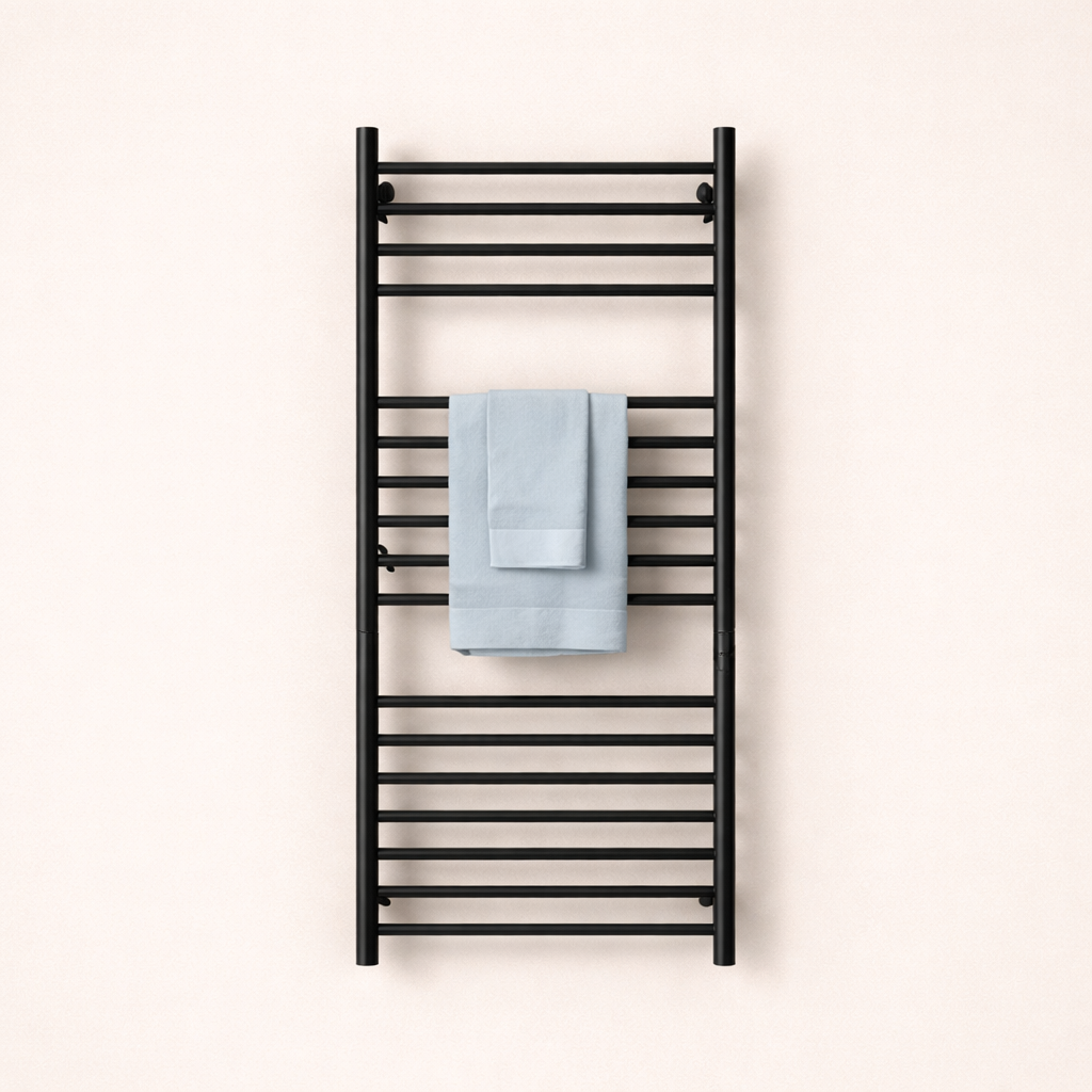 Porte-serviette Électrique Noir en Acier Inox - Thermostat Intelligent & Minuterie