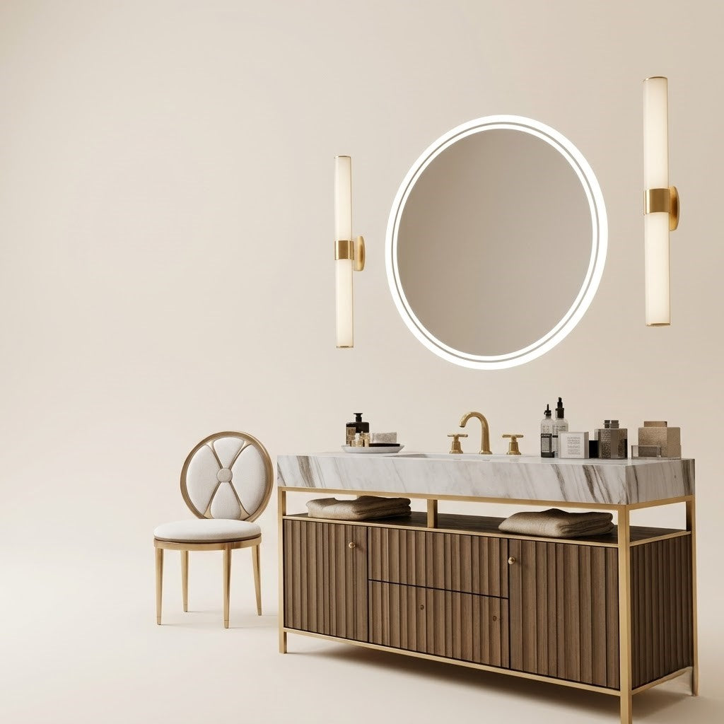 Miroir salle de bain LED rond anti-buée tactile éclairage réglable