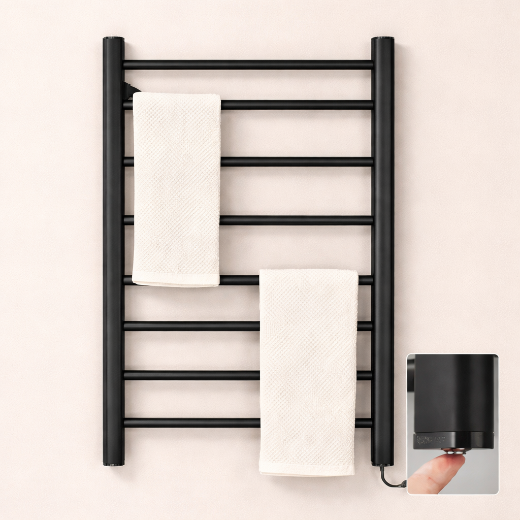 Sèche-serviette Électrique Noir Mat - Thermostat Tactile & Aluminium 304