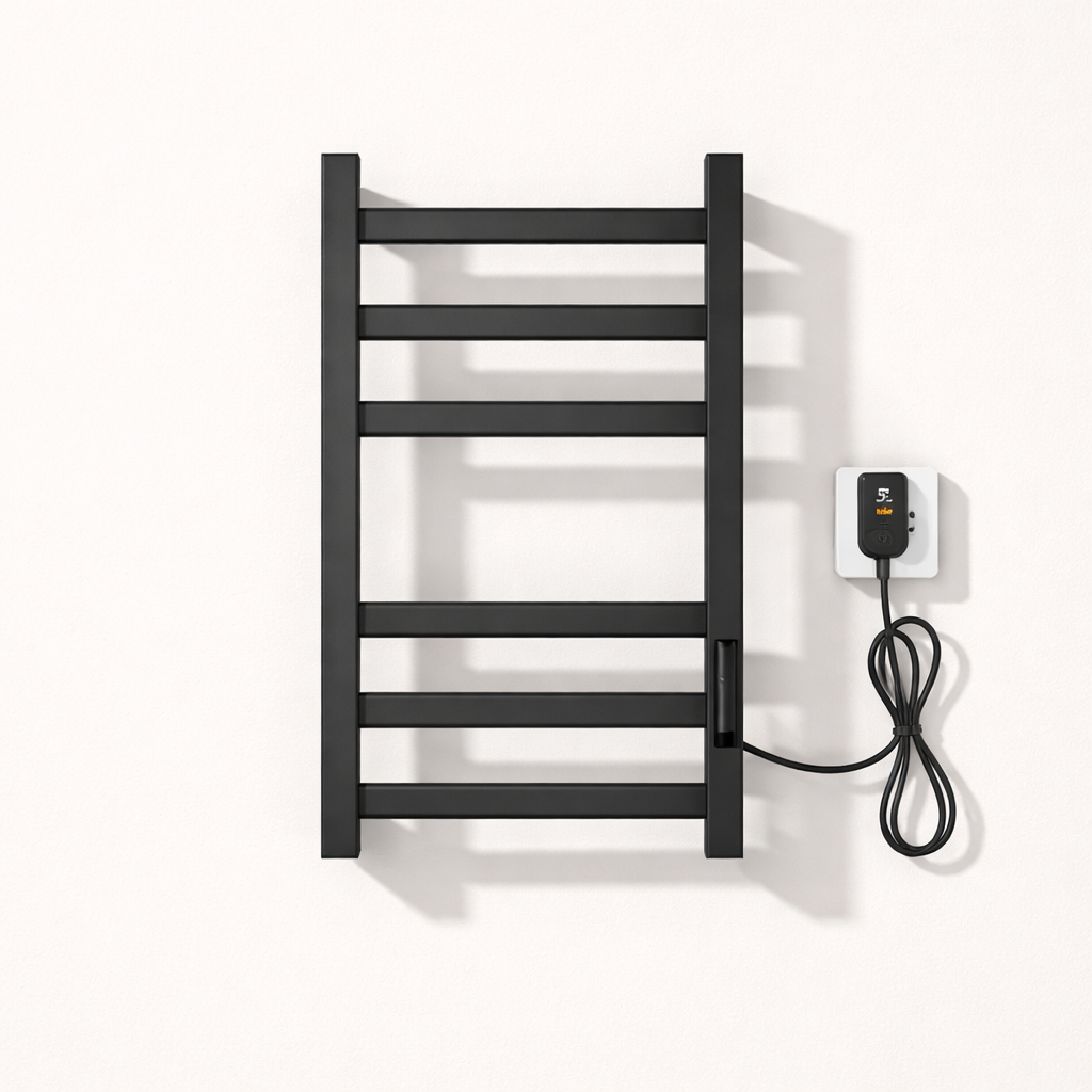 Sèche-serviettes Électrique Noir en Acier Inoxydable - Thermostat Tactile et Affichage Numérique