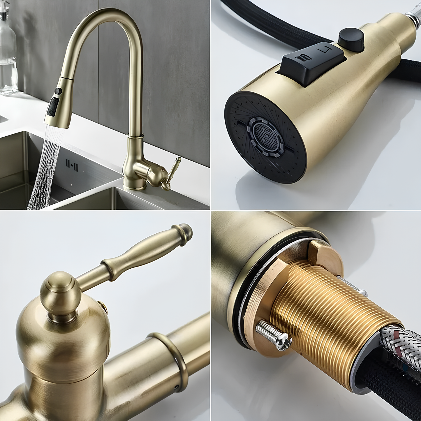 Robinet cuisine bronze antique avec bec rétractable – EL9021