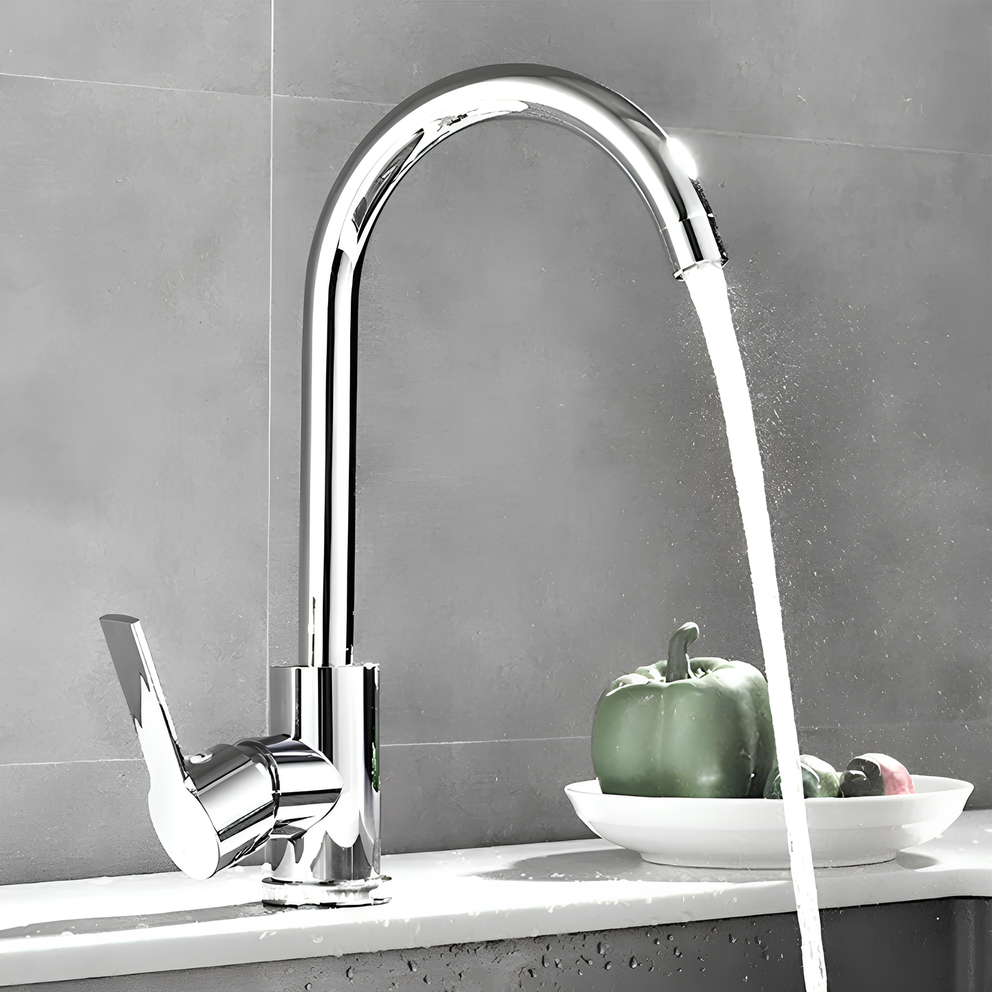 Robinet de cuisine chromé à bec flexible – Design épuré avec poignée latérale