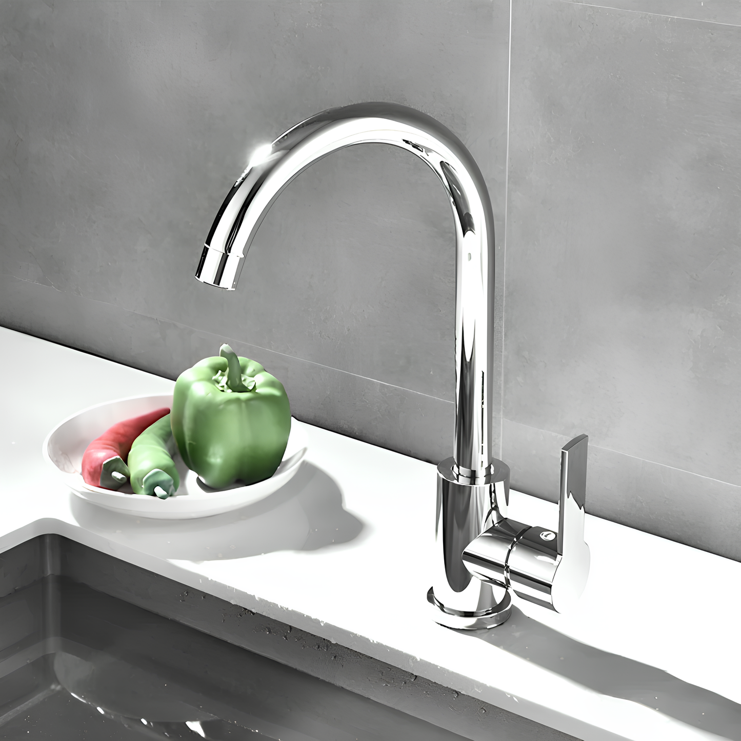 Robinet de cuisine chromé à bec flexible – Design épuré avec poignée latérale