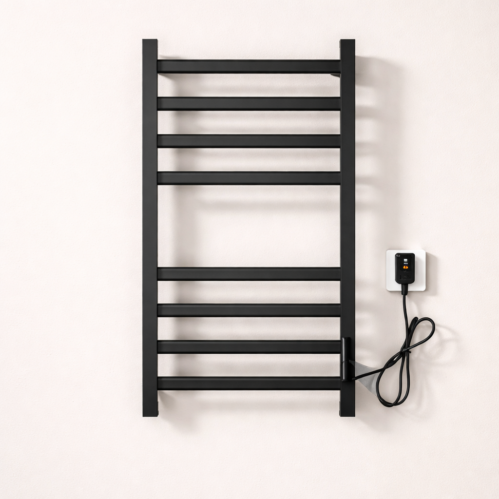 Sèche-serviettes Électrique Noir en Acier Inoxydable - Thermostat Tactile et Affichage Numérique