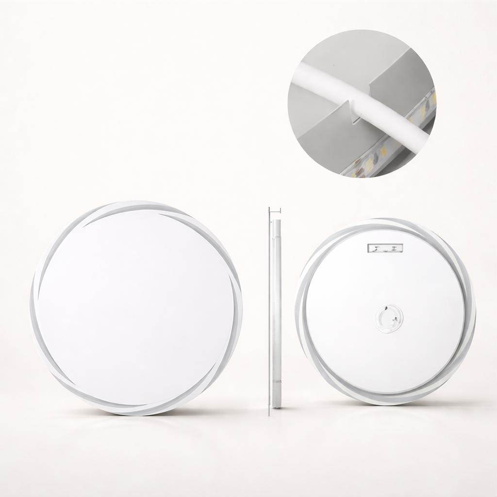 Miroir salle de bain LED rond anti-buée tactile rétroéclairé design moderne