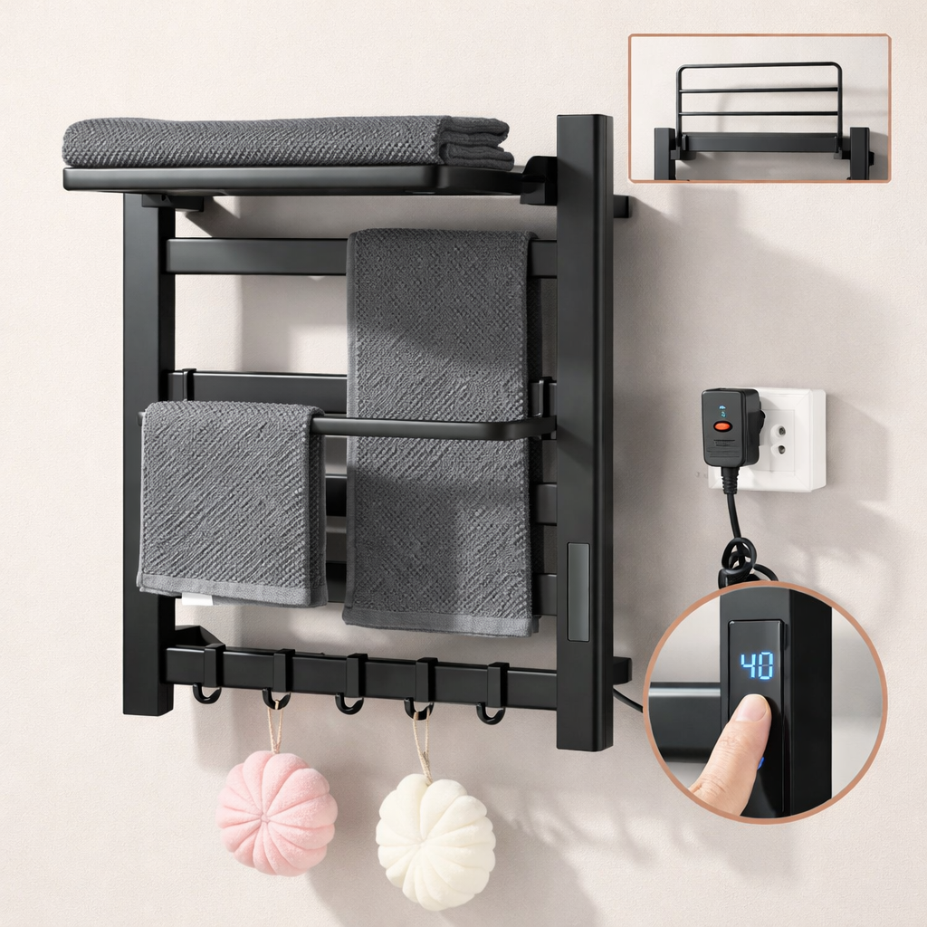 Sèche-serviette Électrique Noir Mat - Thermostat Tactile & Aluminium 304