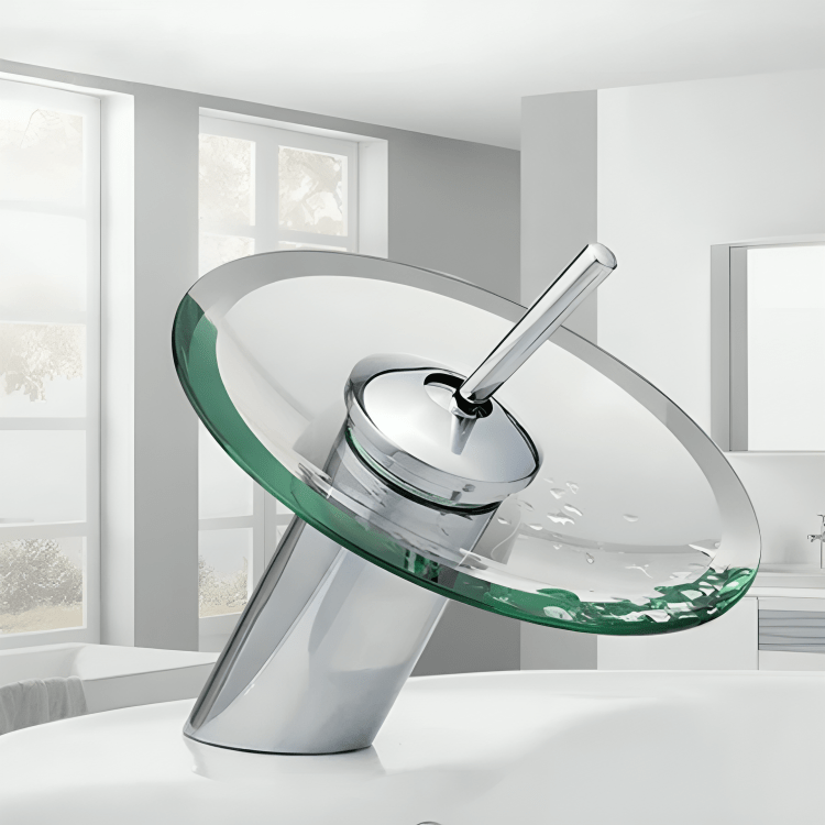 Robinet cascade en verre chromé pour lavabo 