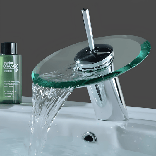 Robinet cascade en verre chromé pour lavabo 