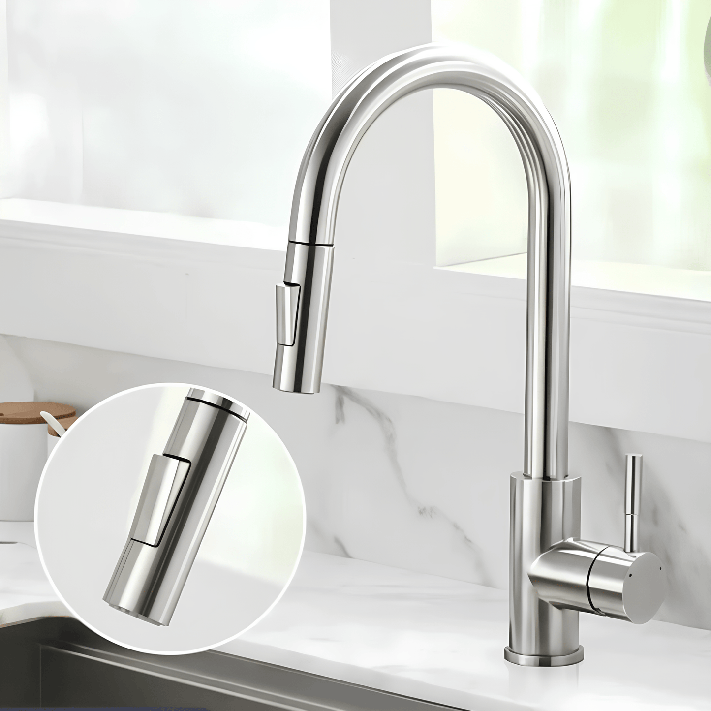Robinet cuisine doré bec extractible – Laiton brossé