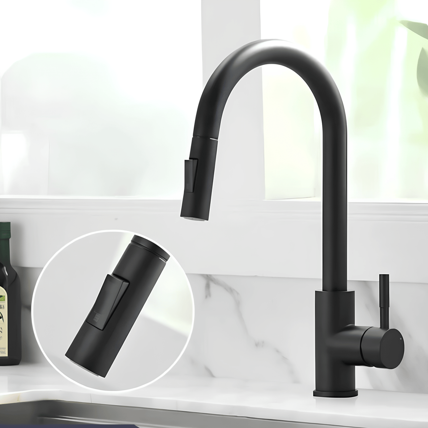 Robinet cuisine doré bec extractible – Laiton brossé