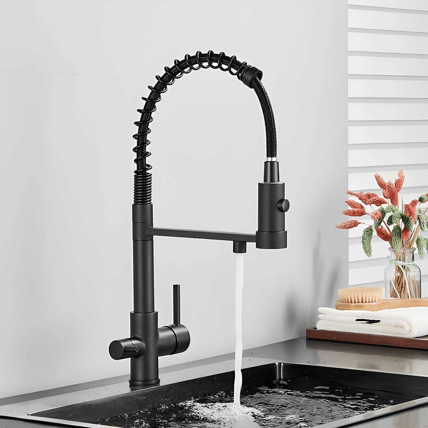 Robinet cuisine douchette  – eau filtrée + eau chaude/froide