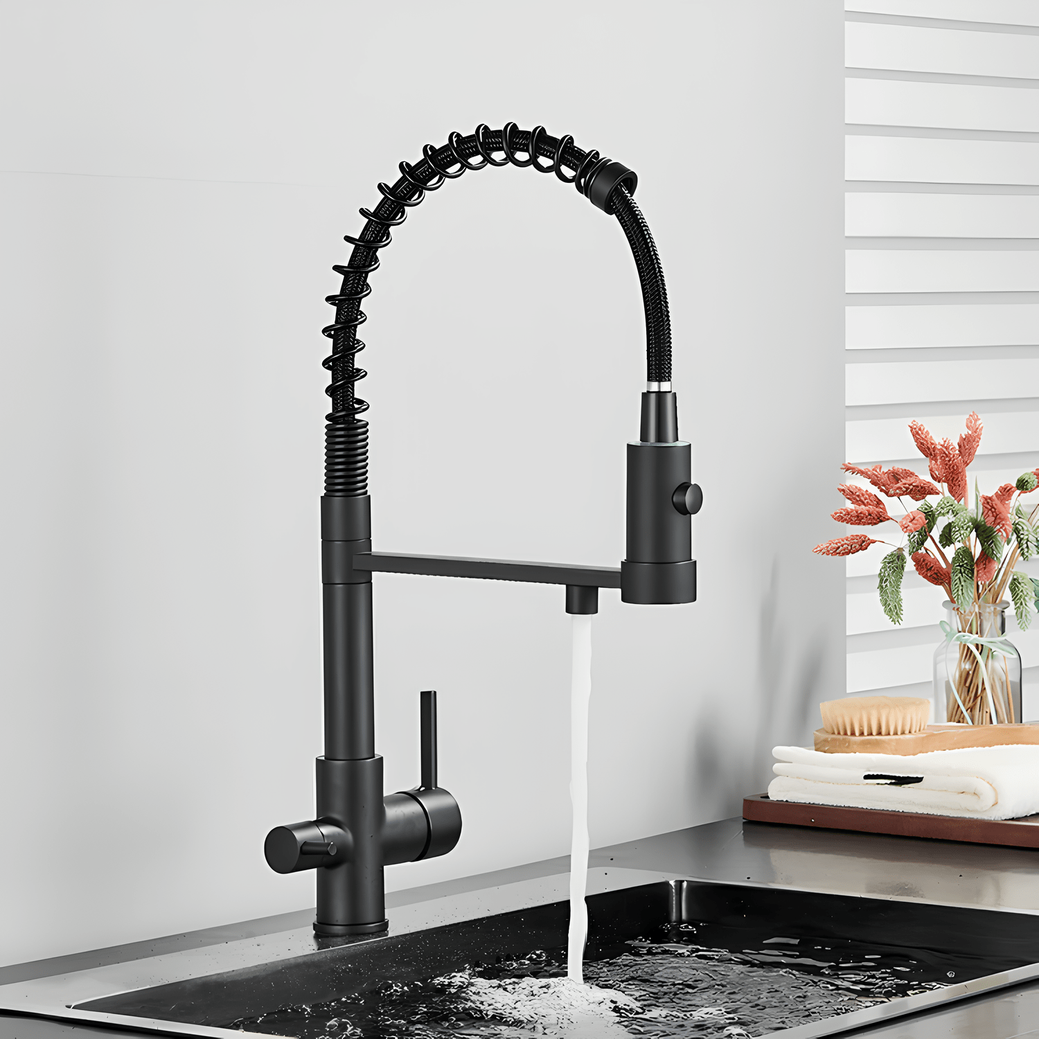 Robinet cuisine douchette  – eau filtrée + eau chaude/froide