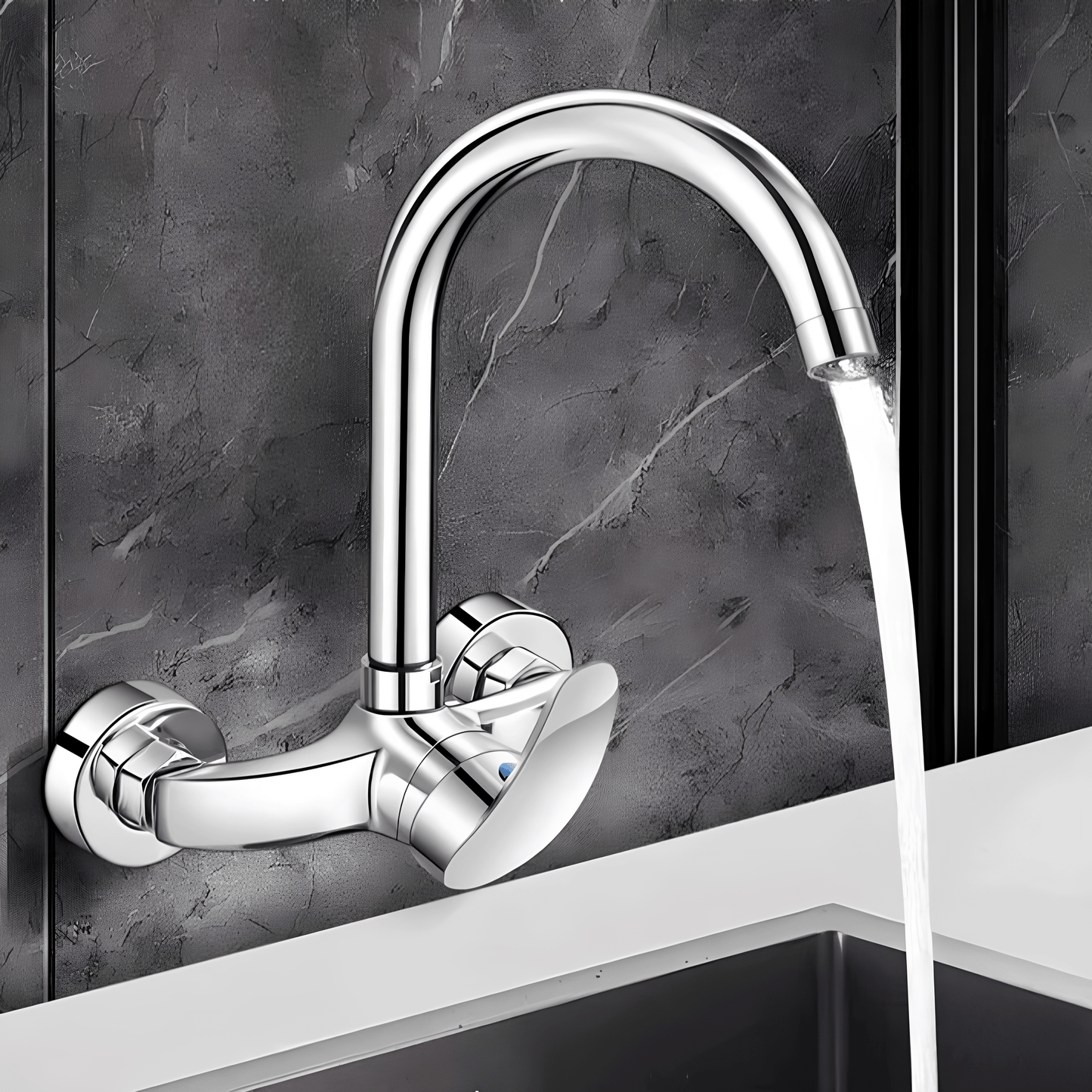 Robinet mural cuisine en laiton chromé – eau chaude et froide