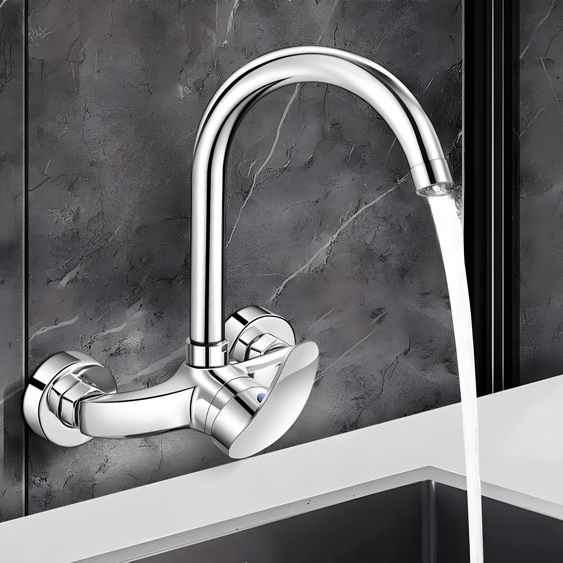 Robinet mural cuisine en laiton chromé – eau chaude et froide