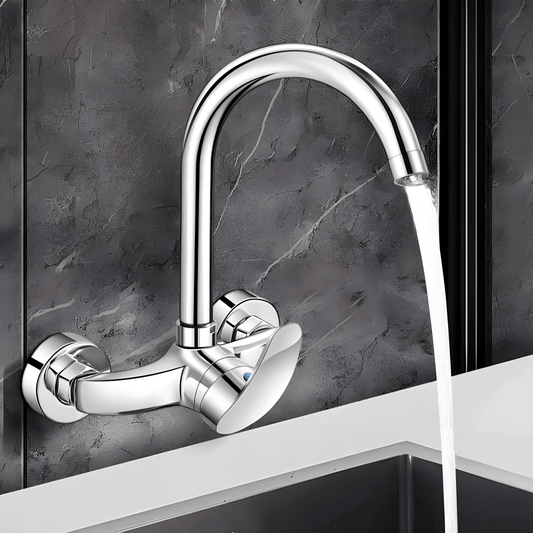 Robinet mural cuisine en laiton chromé – eau chaude et froide